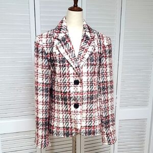 George Women's Black and Red Plaid Tweed Blazer NWT